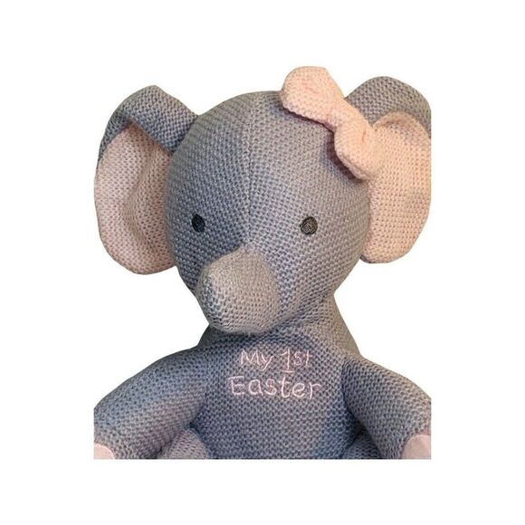 Dan Dee My First Easter Gray Pink Elephant Pink Bow Plush Stuffed Baby Lovey 8" - Picture 3 of 7